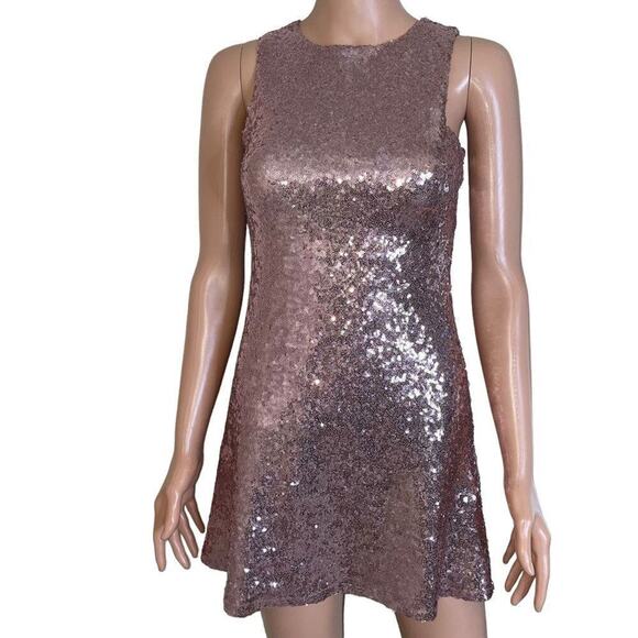 Speechless dress mini dusty pink all over sequined form fitting high neck SZ 1 - Picture 2 of 10